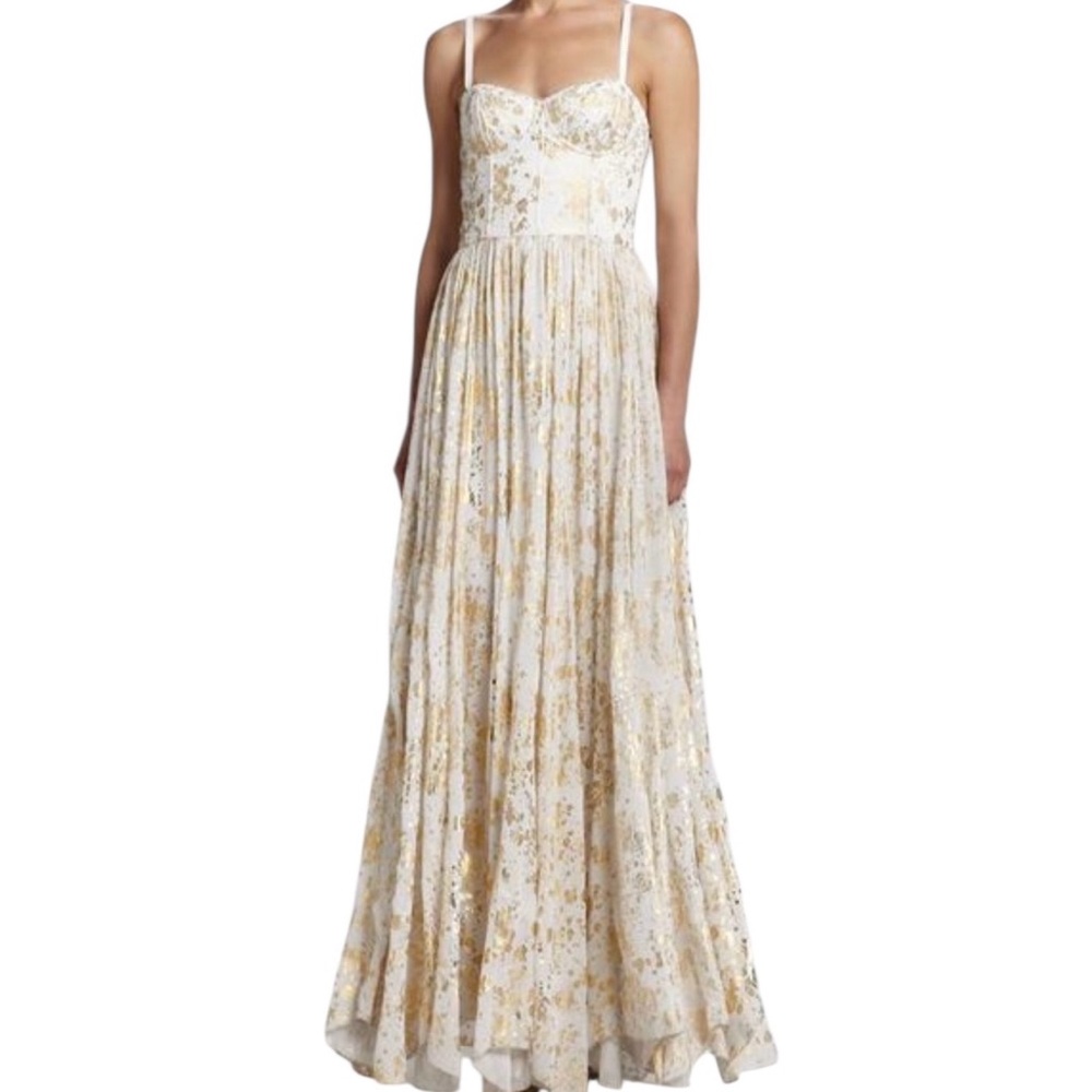 Alice + Olivia White and Gold Maxi Dress